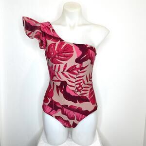 Johanna Ortiz X H&M One Piece One Shoulder Swimsuit Womens Small Red Floral